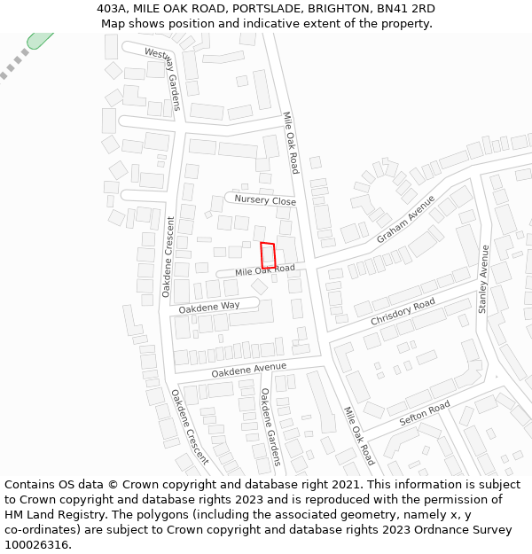403A, MILE OAK ROAD, PORTSLADE, BRIGHTON, BN41 2RD: Location map and indicative extent of plot