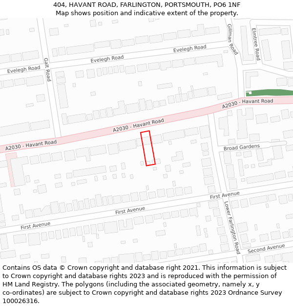 404, HAVANT ROAD, FARLINGTON, PORTSMOUTH, PO6 1NF: Location map and indicative extent of plot