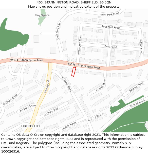 405, STANNINGTON ROAD, SHEFFIELD, S6 5QN: Location map and indicative extent of plot
