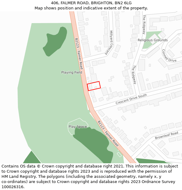 406, FALMER ROAD, BRIGHTON, BN2 6LG: Location map and indicative extent of plot