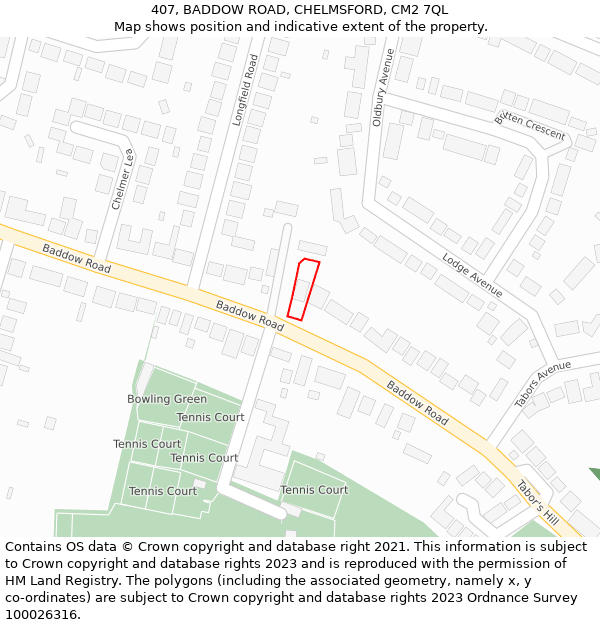 407, BADDOW ROAD, CHELMSFORD, CM2 7QL: Location map and indicative extent of plot
