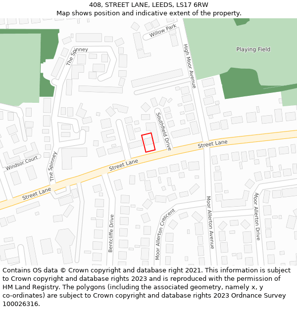 408, STREET LANE, LEEDS, LS17 6RW: Location map and indicative extent of plot