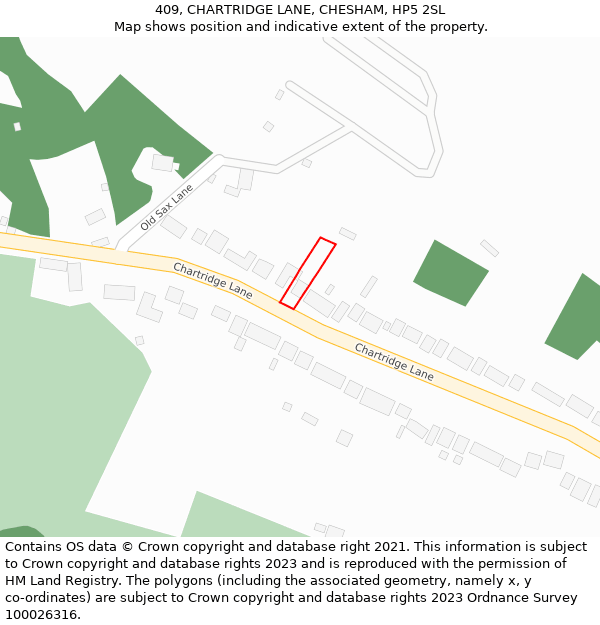 409, CHARTRIDGE LANE, CHESHAM, HP5 2SL: Location map and indicative extent of plot