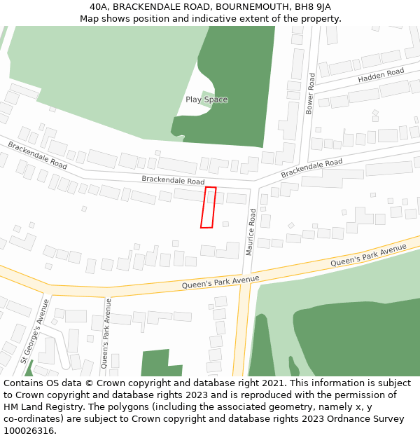 40A, BRACKENDALE ROAD, BOURNEMOUTH, BH8 9JA: Location map and indicative extent of plot