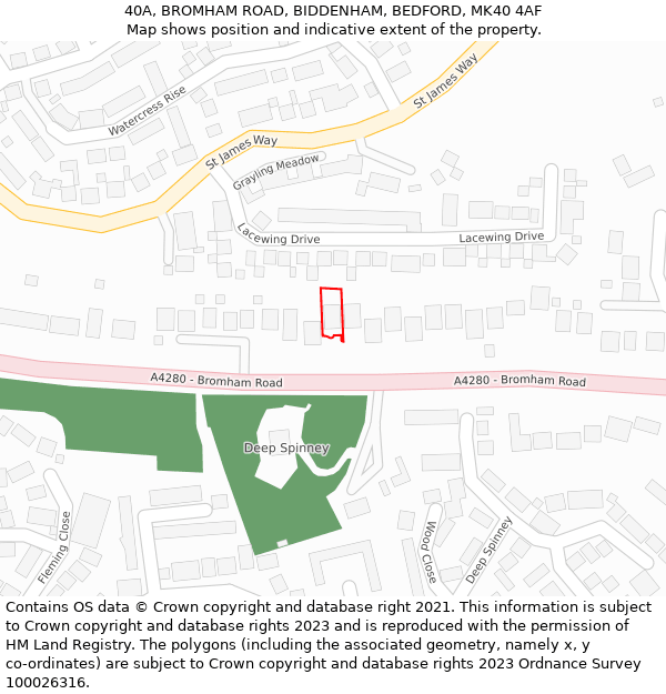 40A, BROMHAM ROAD, BIDDENHAM, BEDFORD, MK40 4AF: Location map and indicative extent of plot