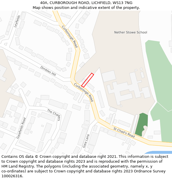 40A, CURBOROUGH ROAD, LICHFIELD, WS13 7NG: Location map and indicative extent of plot