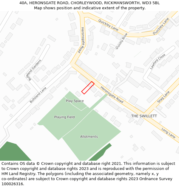 40A, HERONSGATE ROAD, CHORLEYWOOD, RICKMANSWORTH, WD3 5BL: Location map and indicative extent of plot