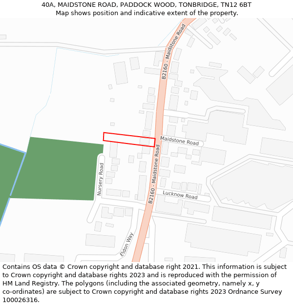 40A, MAIDSTONE ROAD, PADDOCK WOOD, TONBRIDGE, TN12 6BT: Location map and indicative extent of plot