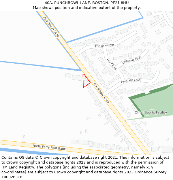 40A, PUNCHBOWL LANE, BOSTON, PE21 8HU: Location map and indicative extent of plot