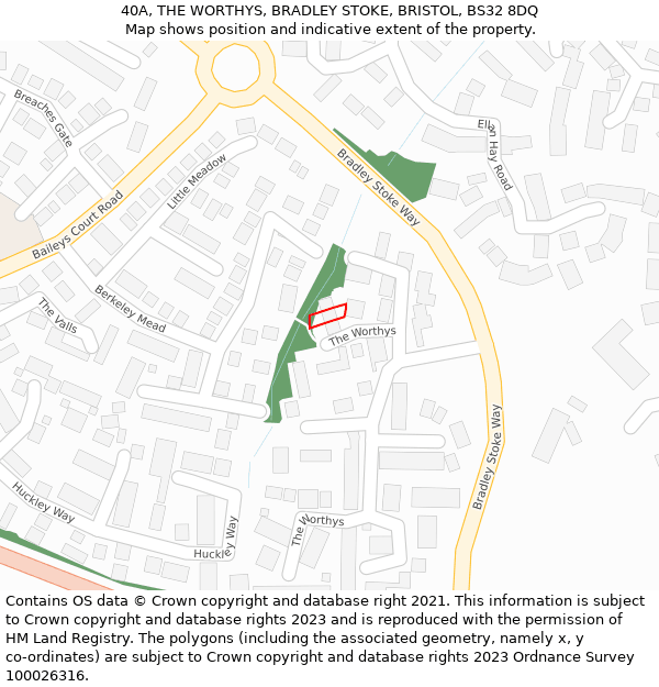 40A, THE WORTHYS, BRADLEY STOKE, BRISTOL, BS32 8DQ: Location map and indicative extent of plot