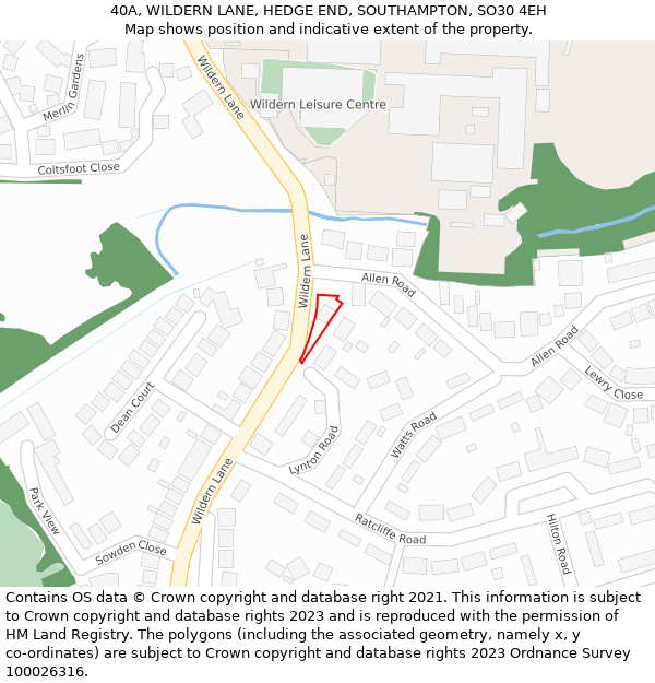 40A, WILDERN LANE, HEDGE END, SOUTHAMPTON, SO30 4EH: Location map and indicative extent of plot