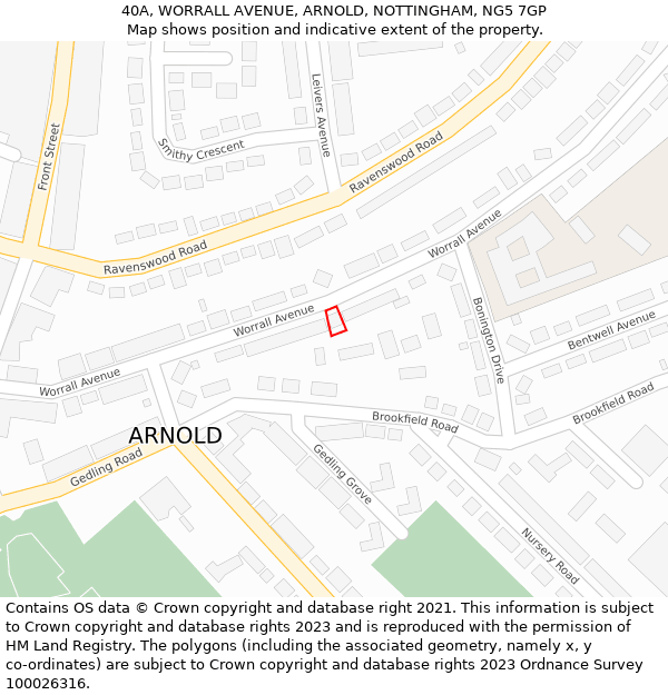 40A, WORRALL AVENUE, ARNOLD, NOTTINGHAM, NG5 7GP: Location map and indicative extent of plot