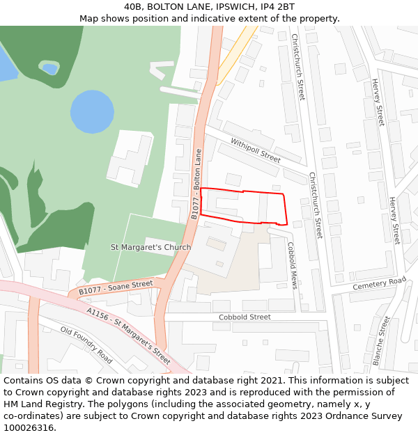 40B, BOLTON LANE, IPSWICH, IP4 2BT: Location map and indicative extent of plot