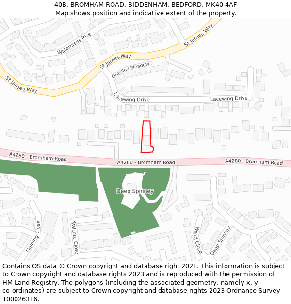 40B, BROMHAM ROAD, BIDDENHAM, BEDFORD, MK40 4AF: Location map and indicative extent of plot