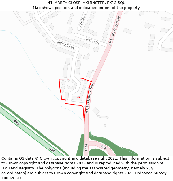 41, ABBEY CLOSE, AXMINSTER, EX13 5QU: Location map and indicative extent of plot