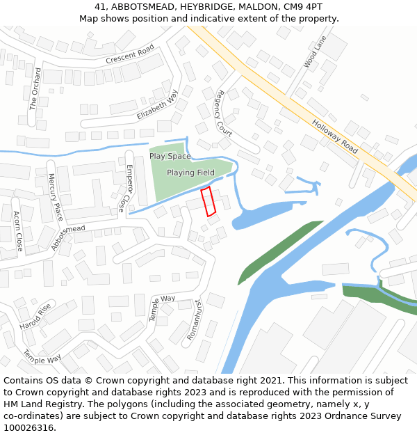 41, ABBOTSMEAD, HEYBRIDGE, MALDON, CM9 4PT: Location map and indicative extent of plot