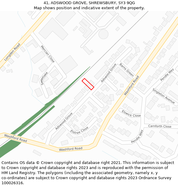 41, ADSWOOD GROVE, SHREWSBURY, SY3 9QG: Location map and indicative extent of plot