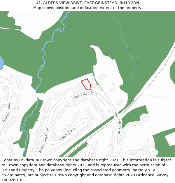 41, ALDERS VIEW DRIVE, EAST GRINSTEAD, RH19 2DN: Location map and indicative extent of plot