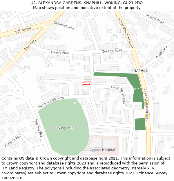 41, ALEXANDRA GARDENS, KNAPHILL, WOKING, GU21 2DQ: Location map and indicative extent of plot