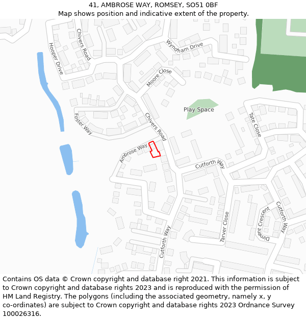 41, AMBROSE WAY, ROMSEY, SO51 0BF: Location map and indicative extent of plot