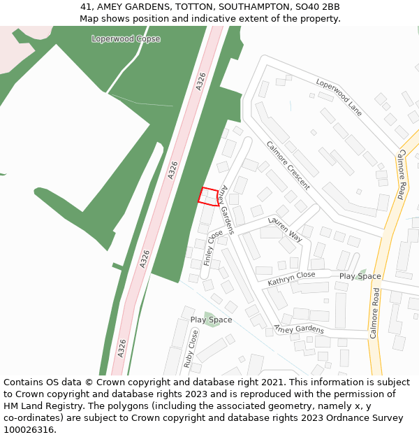 41, AMEY GARDENS, TOTTON, SOUTHAMPTON, SO40 2BB: Location map and indicative extent of plot