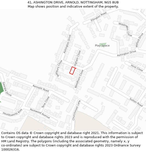 41, ASHINGTON DRIVE, ARNOLD, NOTTINGHAM, NG5 8UB: Location map and indicative extent of plot