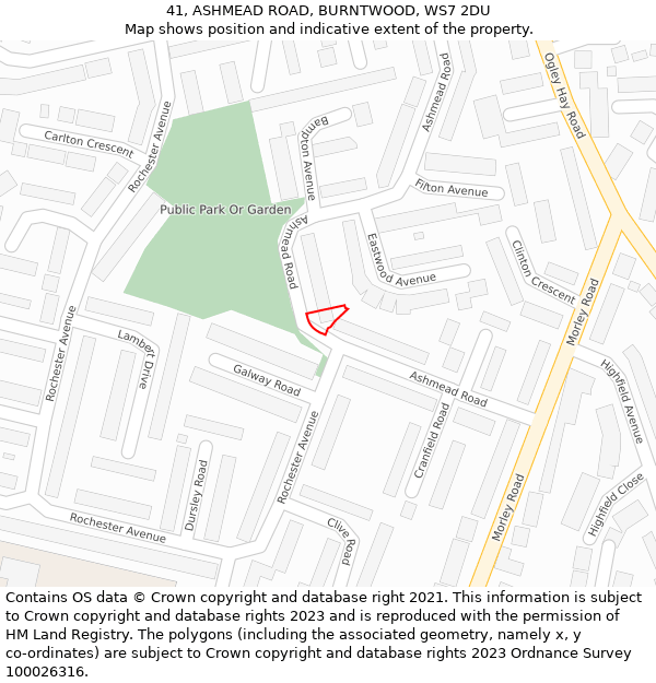 41, ASHMEAD ROAD, BURNTWOOD, WS7 2DU: Location map and indicative extent of plot