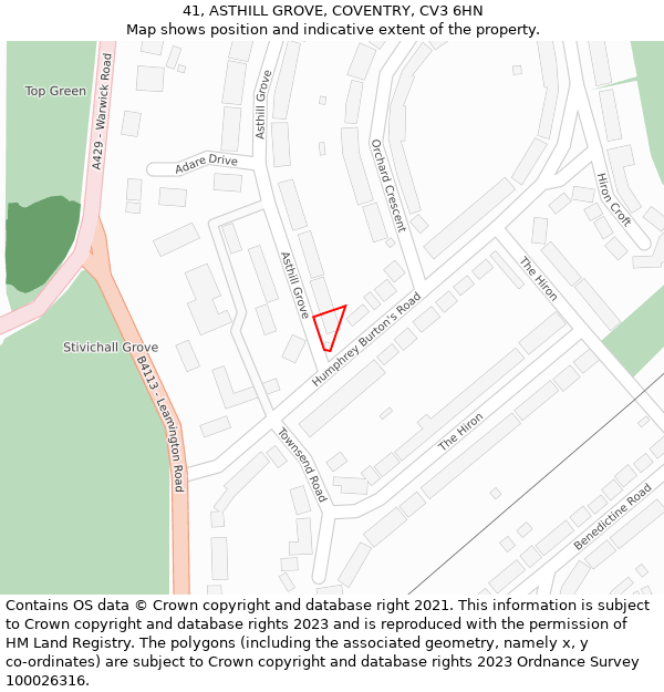 41, ASTHILL GROVE, COVENTRY, CV3 6HN: Location map and indicative extent of plot