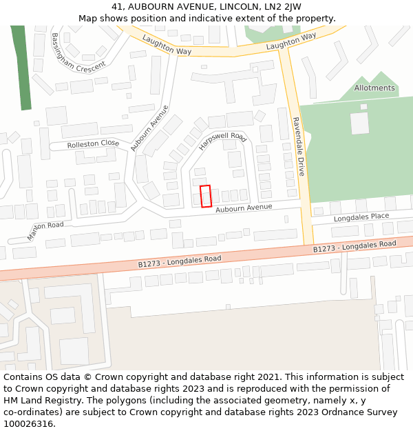 41, AUBOURN AVENUE, LINCOLN, LN2 2JW: Location map and indicative extent of plot