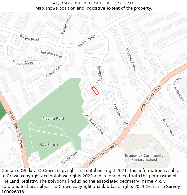 41, BADGER PLACE, SHEFFIELD, S13 7TL: Location map and indicative extent of plot