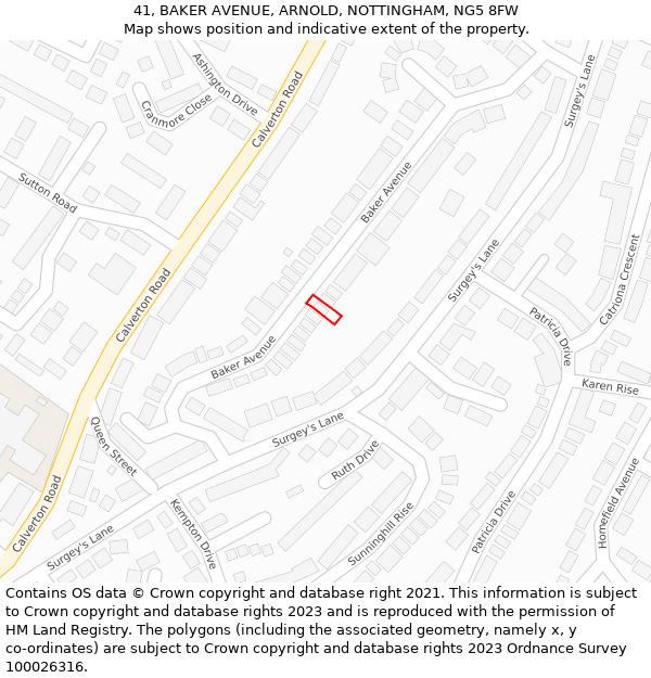 41, BAKER AVENUE, ARNOLD, NOTTINGHAM, NG5 8FW: Location map and indicative extent of plot