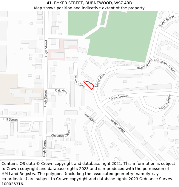 41, BAKER STREET, BURNTWOOD, WS7 4RD: Location map and indicative extent of plot