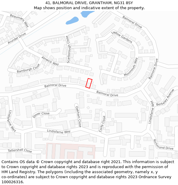 41, BALMORAL DRIVE, GRANTHAM, NG31 8SY: Location map and indicative extent of plot