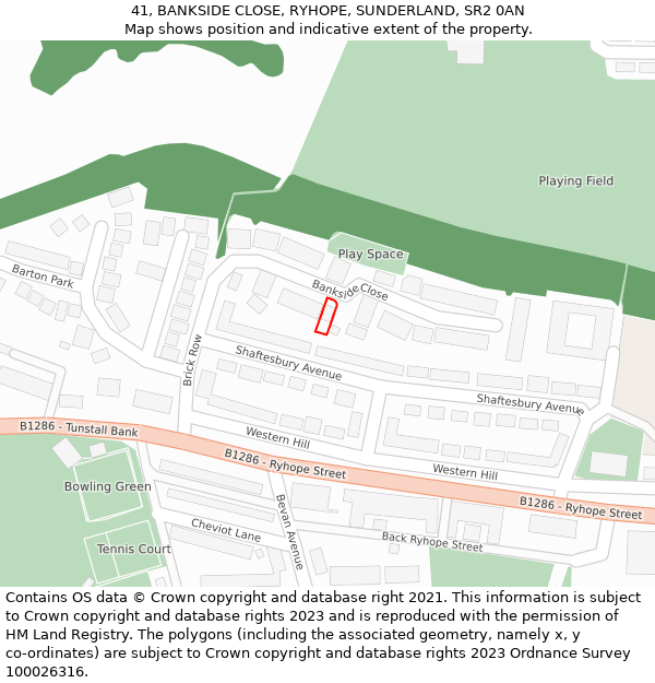 41, BANKSIDE CLOSE, RYHOPE, SUNDERLAND, SR2 0AN: Location map and indicative extent of plot