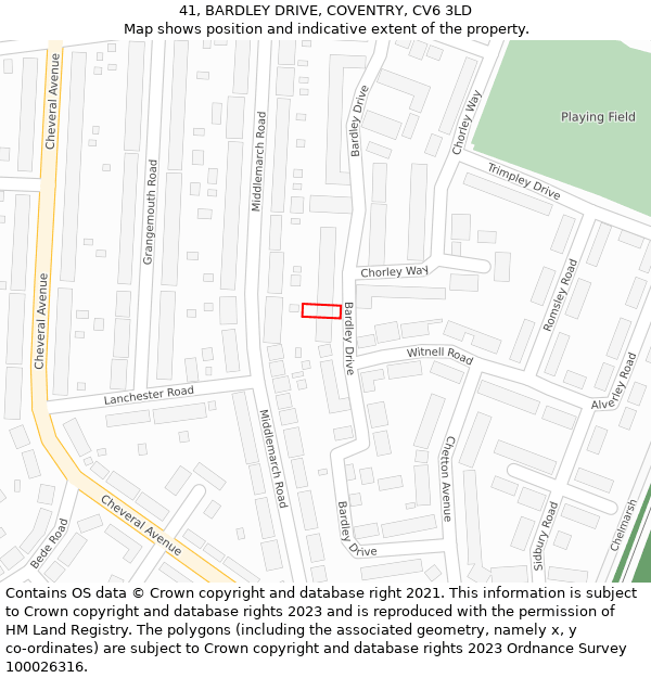 41, BARDLEY DRIVE, COVENTRY, CV6 3LD: Location map and indicative extent of plot
