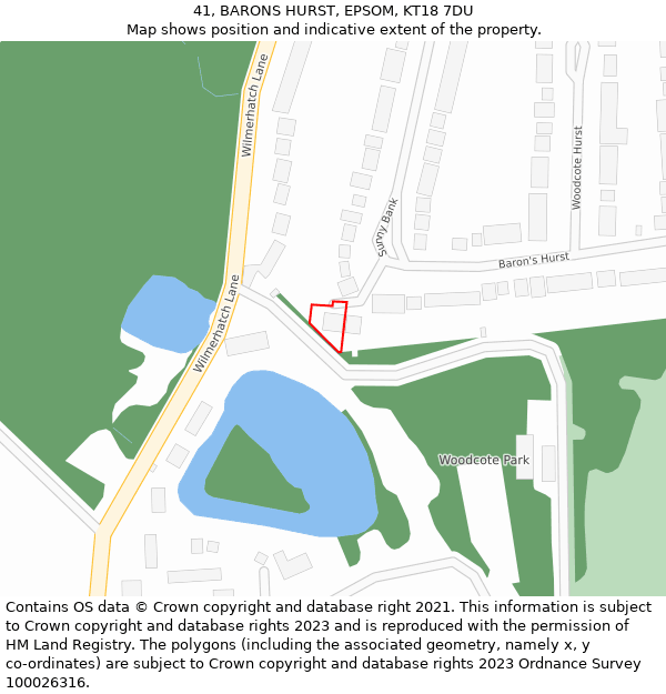 41, BARONS HURST, EPSOM, KT18 7DU: Location map and indicative extent of plot