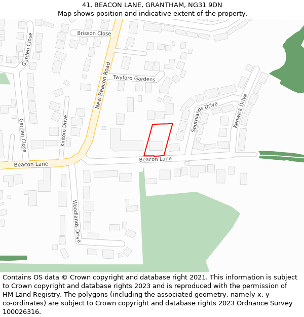 41, BEACON LANE, GRANTHAM, NG31 9DN: Location map and indicative extent of plot