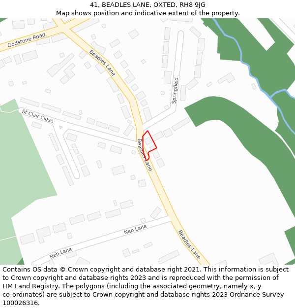 41, BEADLES LANE, OXTED, RH8 9JG: Location map and indicative extent of plot