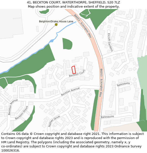 41, BECKTON COURT, WATERTHORPE, SHEFFIELD, S20 7LZ: Location map and indicative extent of plot