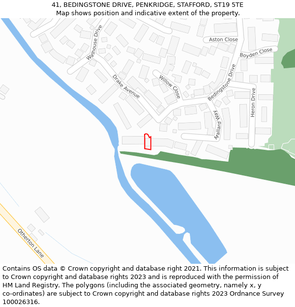 41, BEDINGSTONE DRIVE, PENKRIDGE, STAFFORD, ST19 5TE: Location map and indicative extent of plot
