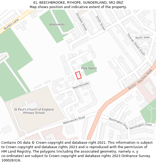 41, BEECHBROOKE, RYHOPE, SUNDERLAND, SR2 0NZ: Location map and indicative extent of plot