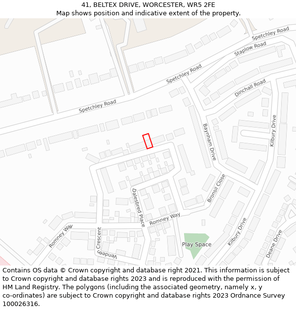 41, BELTEX DRIVE, WORCESTER, WR5 2FE: Location map and indicative extent of plot