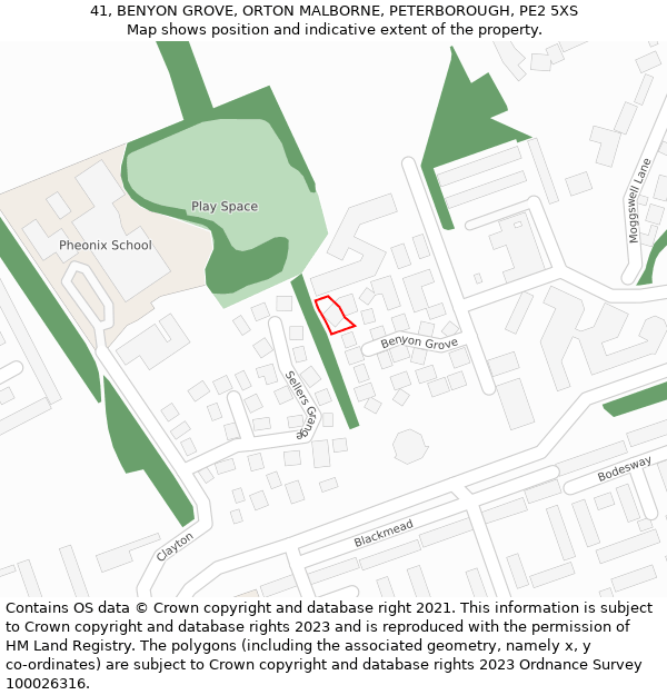 41, BENYON GROVE, ORTON MALBORNE, PETERBOROUGH, PE2 5XS: Location map and indicative extent of plot