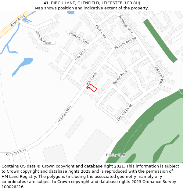 41, BIRCH LANE, GLENFIELD, LEICESTER, LE3 8HJ: Location map and indicative extent of plot