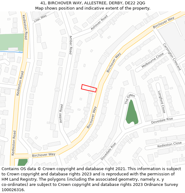 41, BIRCHOVER WAY, ALLESTREE, DERBY, DE22 2QG: Location map and indicative extent of plot