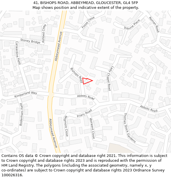 41, BISHOPS ROAD, ABBEYMEAD, GLOUCESTER, GL4 5FP: Location map and indicative extent of plot