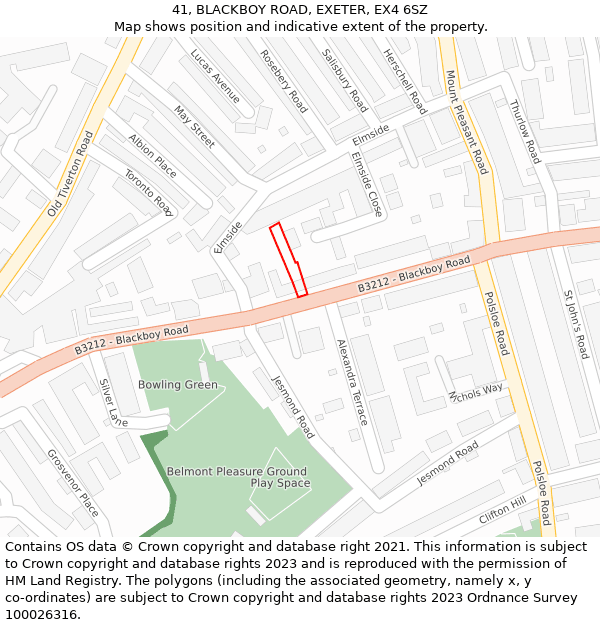 41, BLACKBOY ROAD, EXETER, EX4 6SZ: Location map and indicative extent of plot