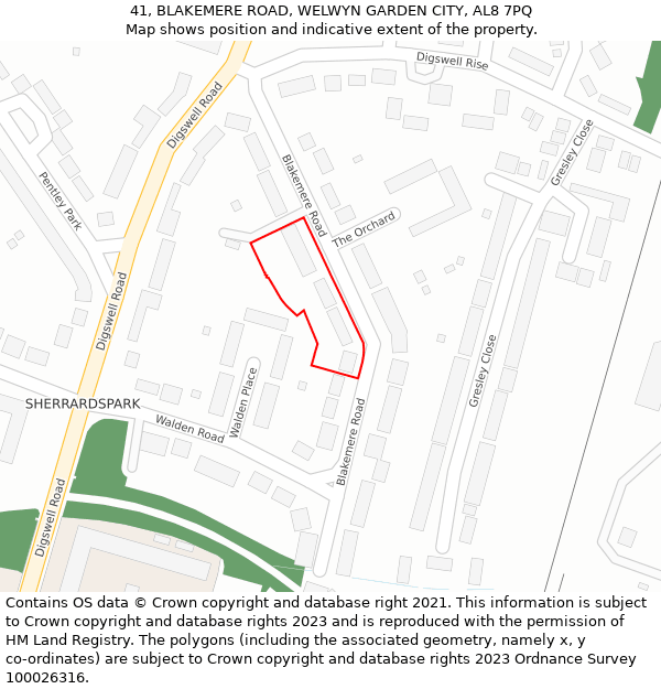 41, BLAKEMERE ROAD, WELWYN GARDEN CITY, AL8 7PQ: Location map and indicative extent of plot