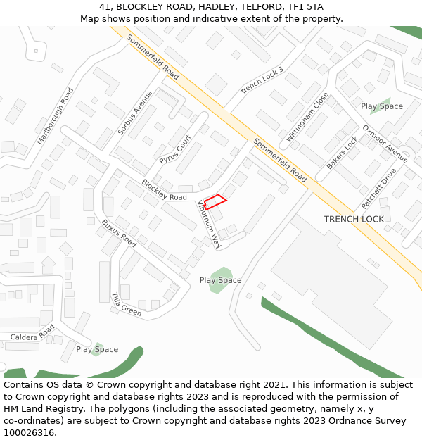 41, BLOCKLEY ROAD, HADLEY, TELFORD, TF1 5TA: Location map and indicative extent of plot