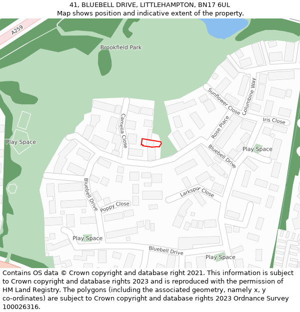 41, BLUEBELL DRIVE, LITTLEHAMPTON, BN17 6UL: Location map and indicative extent of plot